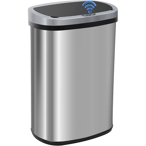 FDW Garbage Can 13 Gallon 50 Liter Kitchen Trash Can for Bathroom Bedroom Home Office Automatic Touch Free High-Capacity with Lid Brushed Stainless Steel Waste Bin