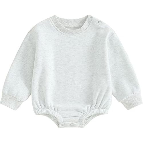 Gueuusu Newborn Warm Sweatshirt Romper Baby Boy Girl Solid Crewneck Long Sleeve Fleece Sweater Bodysuit Thick Winter Clothes