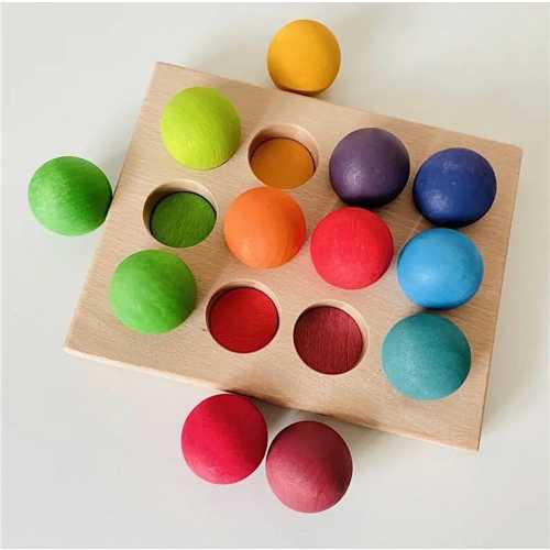 Handcrafted 12 Wooden Balls with Sorting Board| Montessori Color Matching Toy