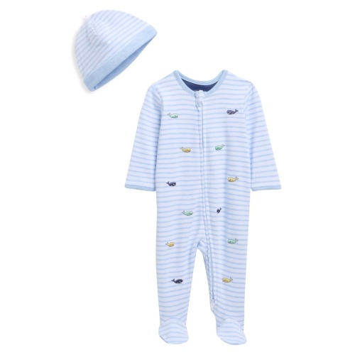Whale Cotton Footie & Hat Set