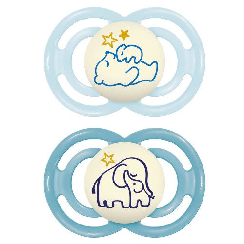 MAM Perfect Night Baby Pacifier, Patented Nipple, Glows in The Dark, 2 Pack, 6-16 Months, Boy
