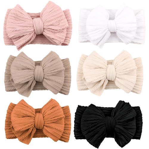 TUWAFE 6 Pack Baby Headbands with Bows, Soft Stretchy Nylon Hair Bands for Newborn Infant Toddler Girls, Daily Wear & Photography