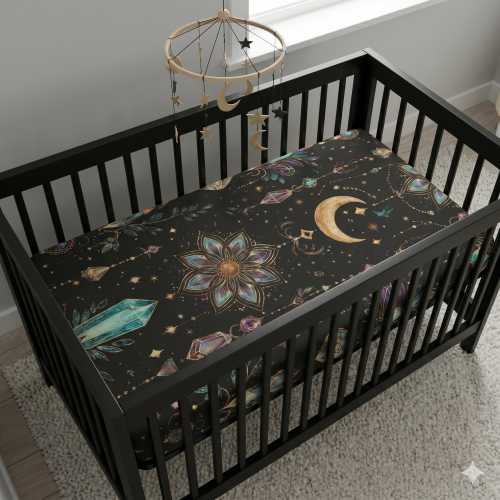 Celestial Moon & Crystals Baby Fitted Crib Sheet | Mystic Nursery