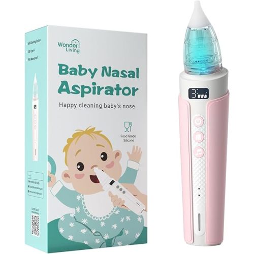Electric Nasal Aspirator for Baby, Nose Sucker for Baby with IPX6 Waterproof, Self-Cleaning, Adjustable Nose Suction for Toddlers, Built-in Music & Light Soothing, Pink