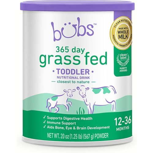 Bubs 365 Day Grass Fed Infant Formula with Iron, Cow Milk-Based Powder for Infants 0-12 Months, Made with Non-GMO Milk, 20 oz
