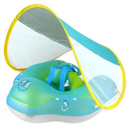 MOVSSOU Baby Pool Float with Canopy Baby Float Infant Swimming Float Sun Protection Skin-Friendly Blue