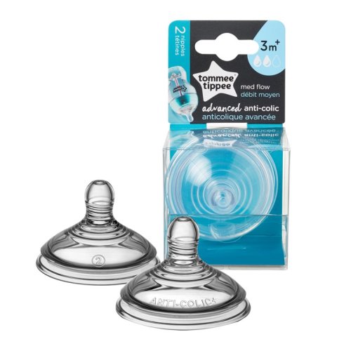 Tommee Tippee Advanced Anti-Colic Baby Bottle Nipples, Medium Flow (3m+, 2 Count)