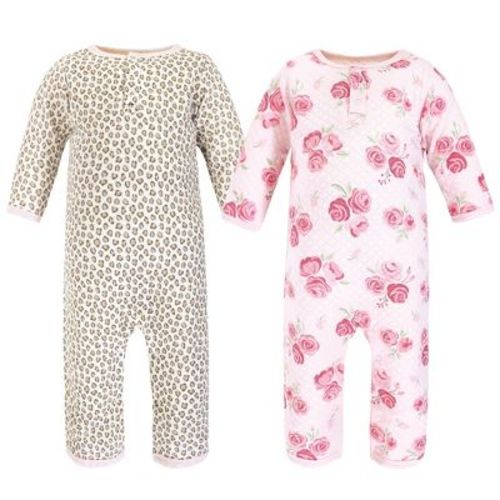 Hudson Baby Infant Girl Premium Quilted Coveralls, Blush Rose Leopard, 9-12 Months