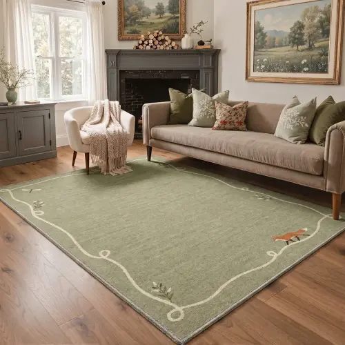 Bavni 5X7 Area Rug for Living Room, Animal Woodland Fox Non Slip