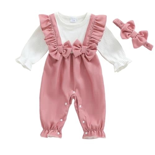 YINGISFITM Newborn Infant Baby Girl Clothes Fall Winter Long Sleeve Romper Patchwork Bow One Piece Jumpsuit Cute Outfits