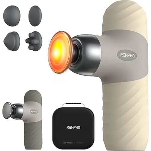 RENPHO Mini Thermal Massage Gun with Heat, FSA Eligible HSA, Birthday Gifts for Women Men, Portable Deep Tissue Percussion Massager, Color Silicone Sleeves Travel Size with Carry Case