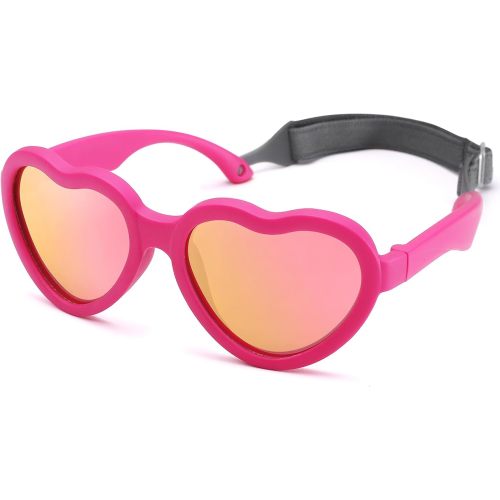 Flexible Heart Shaped Baby Polarized Sunglasses with Strap Adjustable Toddler & Infant Age 0-24 Months