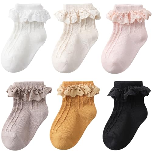 BQUBO Baby Girls Socks Eyelet Ruffle Lace Sock Baby Socks Newborn/Infant/Toddlers/Kids Frilly Summer Thin Dress Sock