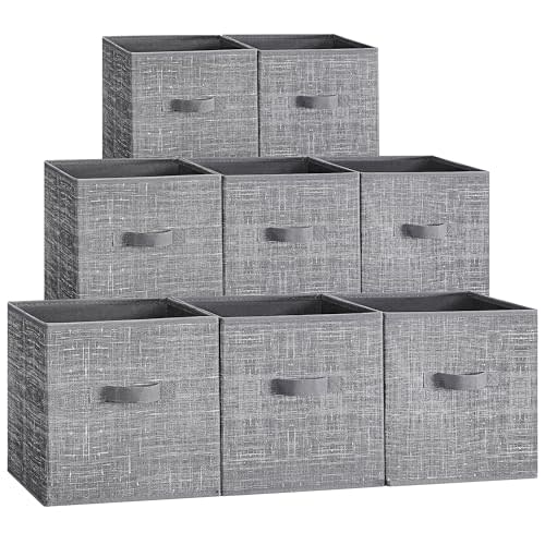 SONGMICS Storage Cubes, Set of 8, 11.8-Inch Foldable Closet Organizers | Non-Woven Fabric Bins with Double Handles, for Shelves, for Clothes, Cattail Gray, TINA Collection UROB830G01
