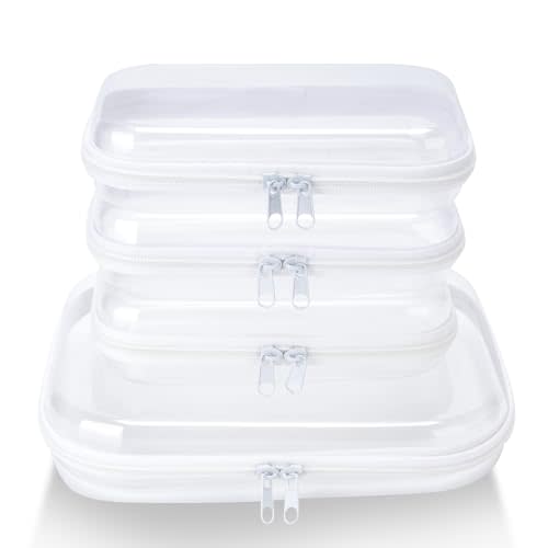 WELPIRT 4 pcs Clear Zipper Pouches,Hard Shell Zipper Case, Toiletry Bag for Travel, CLear Diaper Bag, Toiletry Pouch, Travel Organizer, Cosmetic Bag,Toy Storage Bins (M+3S)