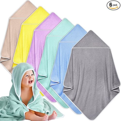 Chumia 6 Pack Baby Bath Towel Coral Fleece Soft Absorbent Newborn Hooded Towel for Kid 30 x 30 Inch Toddler Bath Blanket for Babies Infant Shower Gift(Mixed Colors)