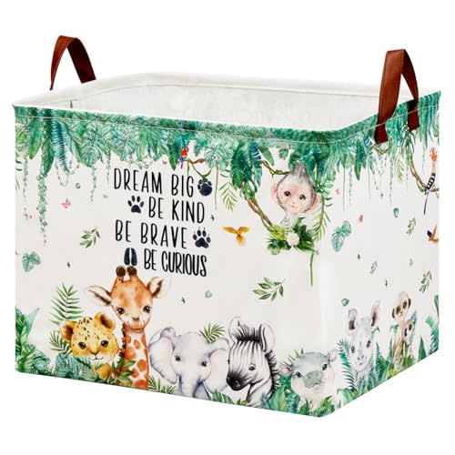 Jungle Nursery Decor Basket 36L Woodland Forest Animal Baby Gift Basket Safari Giraffe Lion Elephant Nursery Hamper Kid Monkey Rhino Storage Toy Bin Hippo Meerkat Clothes Book Toy Organizer Box