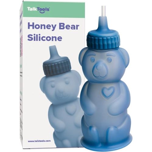 TalkTools Honey Bear Silicone Straw Cup, Dishwasher Safe Baby Drinking Bottle, Premium Food-Grade Material, Honeybear Sippy Cup for Ages 4+ Months, Kids and Toddlers (Single 8oz) (Ocean)