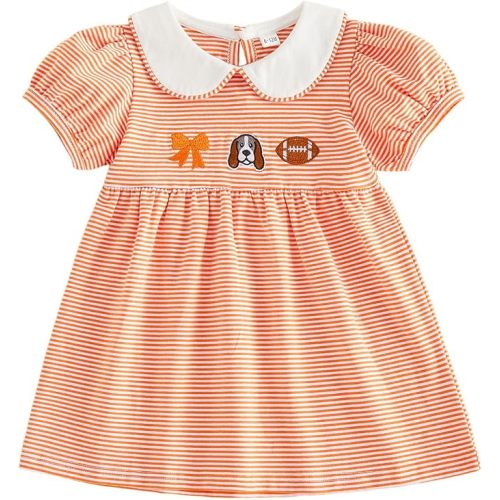 Toddler Baby Girl Football Outfit Puff Sleeve Peter Pan Collar Smocked