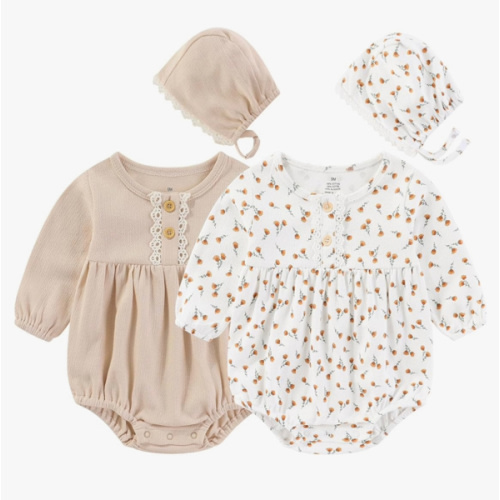 Baby Girl Clothes Cotton Bubble Romper Floral Bodysuits Infant Outfit Set