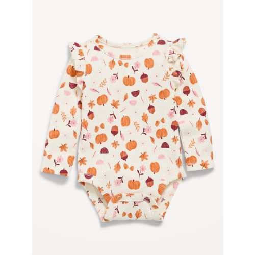 Printed Long-Sleeve Ruffled Ribbed Bodysuit for Baby