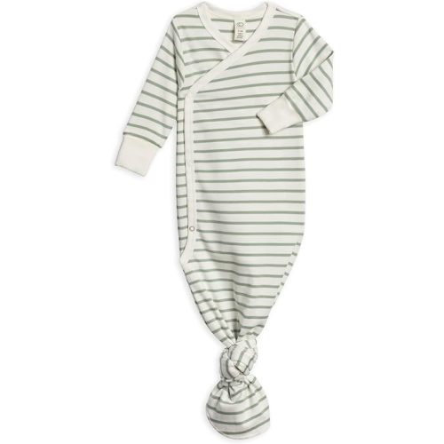 Colored Organics Baby 100% Organic Cotton Newborn Knotted Gown - Infant Indy Kimono Wrap Front Tie Knot with Mitten Cuffs