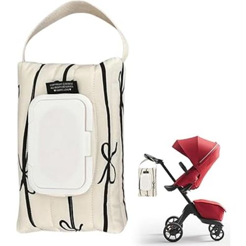 Refillable wipesContainer - 9.06x5.91x2.36in Baby Wipe Dispenser, Storage Bag, Refillable Organizer Wet Wipes| Bow Stripes Travel Case, Portable Baby wipesHolder for Nursery Home Car Stroller Use