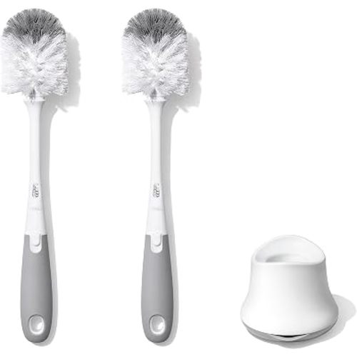 OXO Tot Baby Bottle Brush with Nipple Cleaner and Stand, Gray 2-Pack