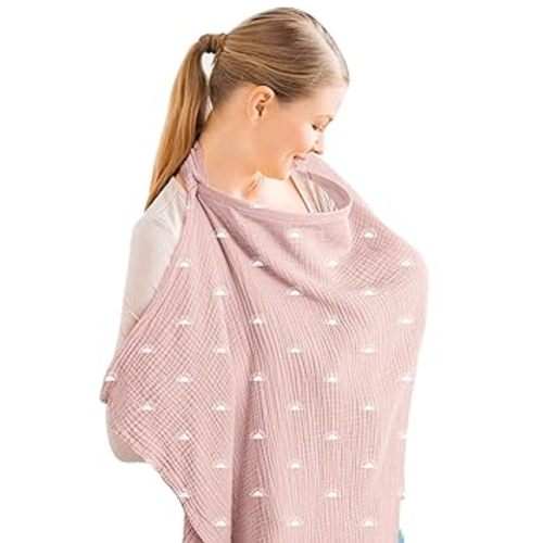 Konssy Muslin Nursing Cover for Baby Breastfeeding, Breathable 100% Cotton Breastfeeding Cover with Rigid Hoop for Mother Nursing Apron, Multi-use Carseat Canopy