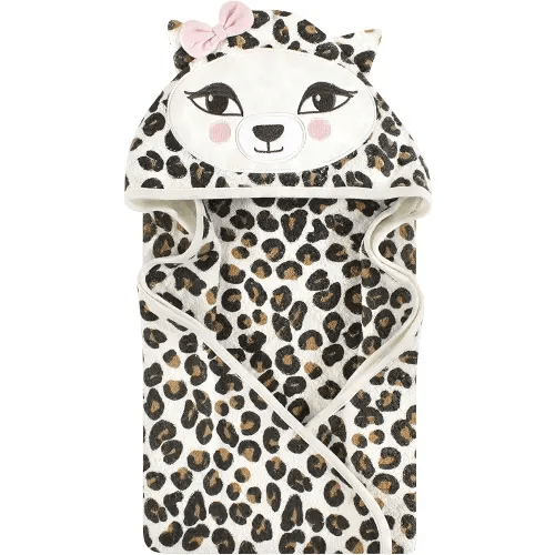 Hudson Baby Unisex Baby Cotton Animal Face Hooded Towel, Leopard, One Size