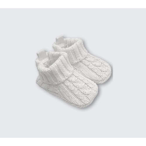 Playette Cable Knitted Booties 0-6 months - White