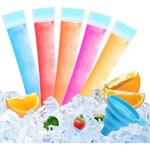 150 Disposable Ice Popsicle Mold Bags, BPA-Free Freezer Tube, Popsicle Mold bags with Zip Seals&Funnel, Summer Homemade DIY Snacks, Yogurt Sticks, Juice & Fruit Smoothies. (150, Skyblue)