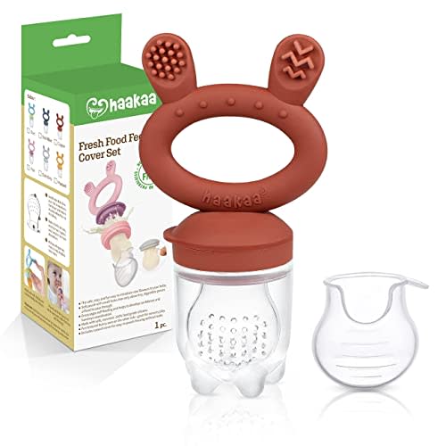 Haakaa Baby Fresh Fruit Food Feeder | Breastmilk Popsicle Mold for Baby Cooling Relief | Silicone Feeder with Pouch Cover for Milk Freezing, BPA Free Baby Feeder for Infant Safely Self Feeding(Copper)