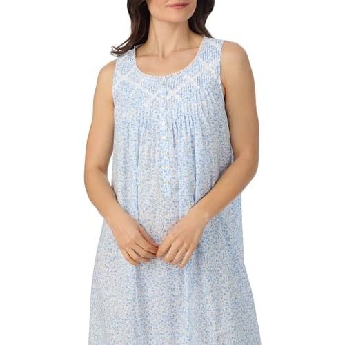 Eileen West Sleepwear & Loungewear for Women - Poetic Woven Lawn Collection - 100% Cotton Lightweight Sleeveless Nightgown