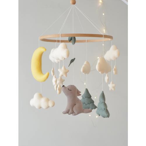 Wolf Baby Mobile, Felt Woodland Nursery Decor