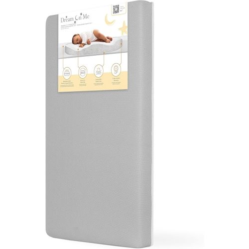 Dream On Me Snuggles Extra Firm Dual-Sided Baby Crib Mattress with Breathable Fabric, Water & Odor Resistant, GREENGUARD Gold Certified, Fits Mini & Portable Cribs (38”x 24”x 3”) - Grey