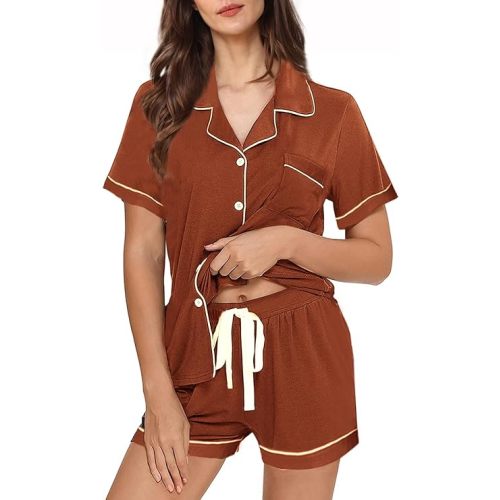 Womens Pajamas Set XS-XXL Soft Pajama Sets Pjs Set Button Down Bride Knitted Pj Lounge Set Sleepwear Loungewear