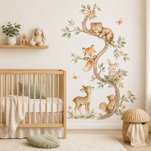 Woodland Animals Wall Decal Pack, Forest Nursery Stickers, Bear Fox Deer Bunny Kids Room Decor