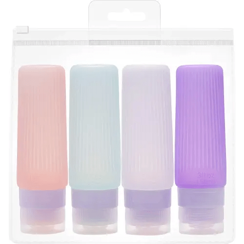 Travel Bottles for Toiletries, TSA Approved Silicone Travel Containers for Toiletries, Leak Proof 3 oz Refillable Bottles for Shampoo, Conditioner, Translucent Pastel Color (4 Pack)