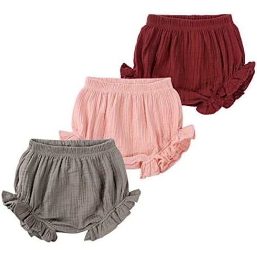 MYGBCPJS Baby Girls Boys 3 Pack Cotton Linen Blend Cute Bloomer Shorts Loose Harem Shorts