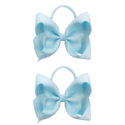 2Pcs 6 Inches Ribbon Baby Girls Headbands Infant Elastic Hairbands Large Cheer Bow Hair Band Accessories for Child Toddlers Girls (Light Blue)