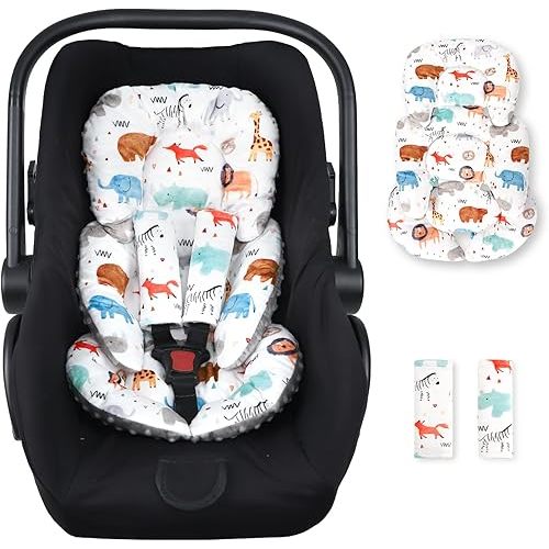 Infant Car Seat Insert, Car Seat Head Support Baby with 2 Covers, Ultra-Soft Newborn Carseat Insert, Perfect for Car Seat, Stroller, Swing, Animals