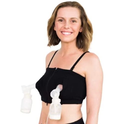 Simple Wishes L+ | Hands-Free Breast Pump Bra | Adjustable and Customizable Pumping Bra Fitting for Breastfeeding Pumps | Black