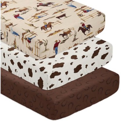 Sweet Designs Tan Brown Western Cowboy Boy Baby Fitted Crib Sheet Set Infant Newborn Nursery Toddler Bed Room Standard Mattress 3p Wild West Horseshoe Cow Print Southern Country Horse Animal
