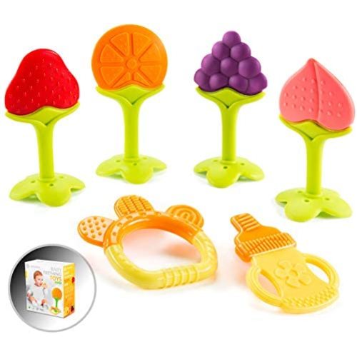 Baby Teething Toys for Newborn Infants (6-Pack) Freezer Safe Infant and Toddler Silicone Teethers Soothe Babies Gums, Perfect Baby Shower Gift