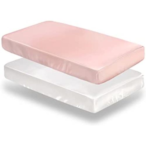 SiinvdaBZX 2 Pcs Satin Crib Sheets for Girls, Silky Soft Crib Fitted Sheets for Standard Crib and Toddler Mattress (Pink & White, 52 x 28 x 8In)