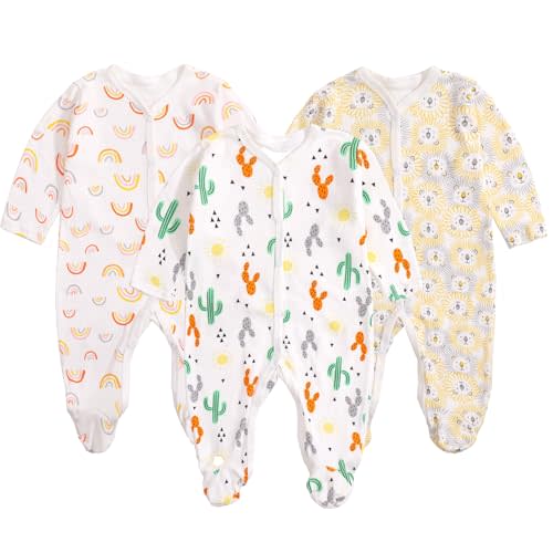 YOURDIARY Baby Long Sleeve Unisex 3 Pack Footies Rompers Cotton Infant Jumpsuits Babies' Outfits Onsies Baby Shower Gifts
