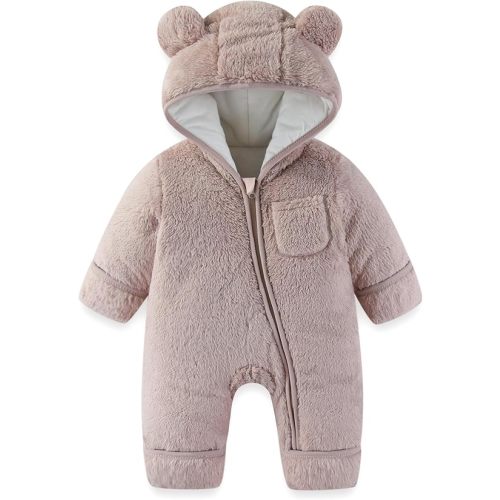 AiWMGL Newborn Baby Bear Outfit With Fold-Over Mittens and Footies Girls Boys Winter Fleece Clothes Hooded Romper Snowsuit