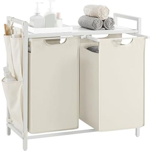 VASAGLE Laundry Hamper with Shelf, 2 Pull-Out Bags, 2 x 12.1 Gallons (46 L)