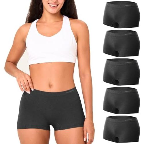 BAMBOO COOL Women’s Boyshort Seamless Underwear (Black, 5 Pack)
